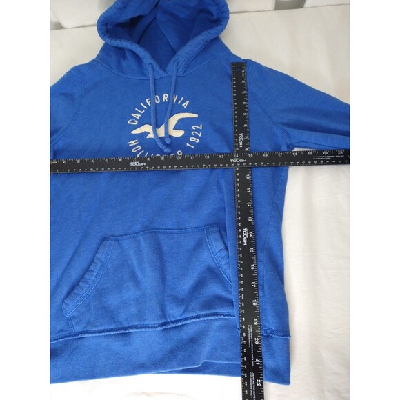 Hollister Size L Logo Graphic Hoodie Blue Pullover Kangaroo Pocket Athleisure - Picture 4 of 10